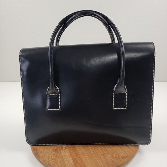 Lamberston Truex Boxcar Black Leather Handbag Bag Purse Italy - Picture 4 of 16